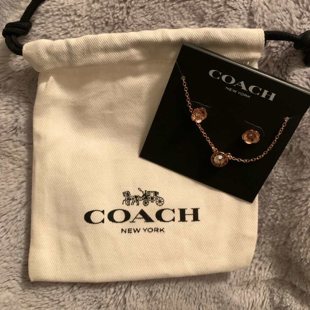 COPY - Coach Open Circle Necklace And Tea Rose Stud Earrings Set.  New with tag…